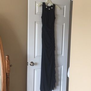 Navy blue evening gown. Mother of bride dress.